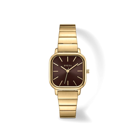 Unisex Breda Esther Analog Watch with Espresso Brown Dial and 18K Gold-Plated Stainless Steel Bracelet (Model: 1735o)