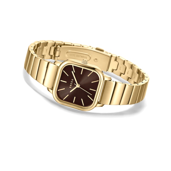 Unisex Breda Esther Analog Watch with Espresso Brown Dial and 18K Gold-Plated Stainless Steel Bracelet (Model: 1735o)