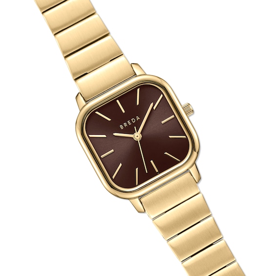 Unisex Breda Esther Analog Watch with Espresso Brown Dial and 18K Gold-Plated Stainless Steel Bracelet (Model: 1735o)