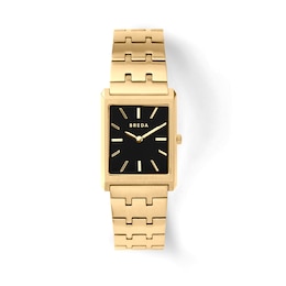Men's BREDA Watch with Black Rectangle Dial and Gold-Tone Stainless Steel Bracelet (Model: 1740c)