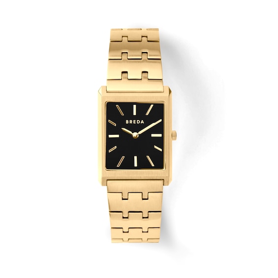 Men's Breda Watch with Black Rectangle Dial and Gold-Tone Stainless Steel Bracelet (Model: 1740c)