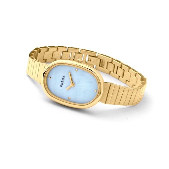 Ladies' Breda Jane Analog Watch with Blue Mother-of-Pearl Dial and 18K Gold-Plated Bracelet (Model: 1741c)