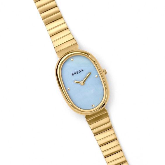 Ladies' Breda Jane Analog Watch with Blue Mother-of-Pearl Dial and 18K Gold-Plated Bracelet (Model: 1741c)