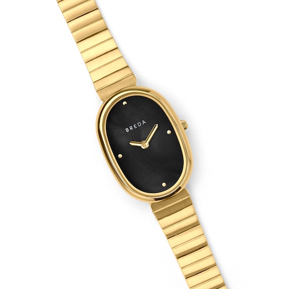 Ladies' Breda Jane Analog Watch with Black Mother-of-Pearl Dial and 18K Gold-Plated Bracelet (Model: 1741d)