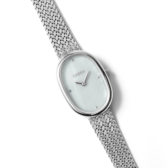 Ladies' Breda Jane Analog Watch with Mother-of-Pearl Dial and Stainless Steel Mesh Bracelet (Model: 1741m)