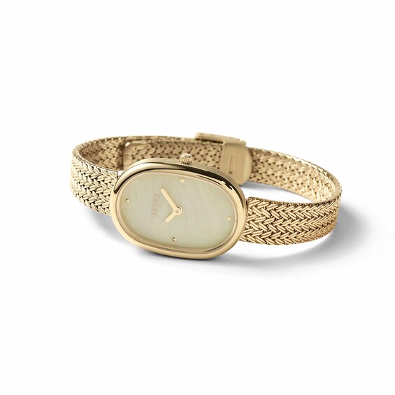 Ladies' Breda Jane Analog Watch with Champagne Mother-of-Pearl Dial and 18K Gold-Plated Mesh Bracelet (Model: 1741n)