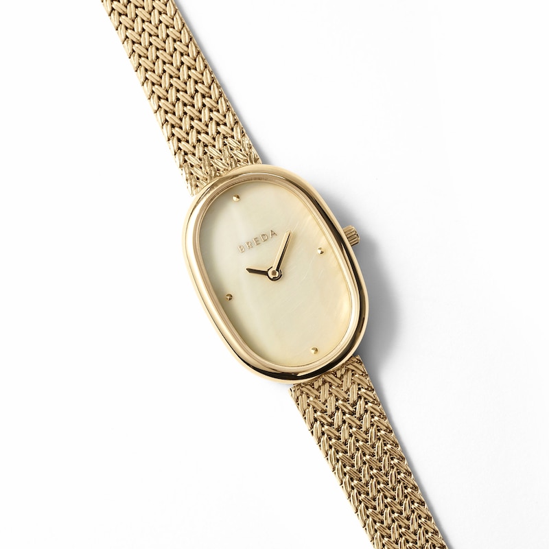 Main Image 3 of Ladies' BREDA Jane Analog Watch with Champagne Mother-of-Pearl Dial and 18K Gold-Plated Mesh Bracelet (Model: 1741n)