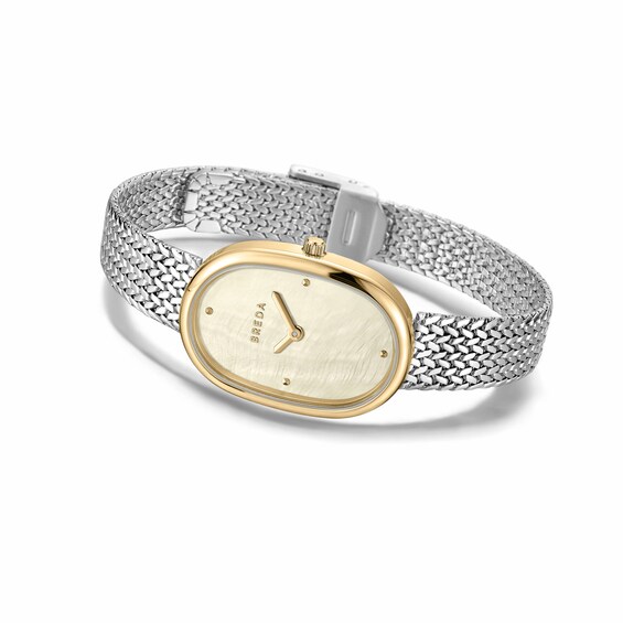Ladies' Breda Jane Analog Watch with Champagne Mother-of-Pearl Dial and Stainless Steel Mesh Bracelet (Model: 1741q)