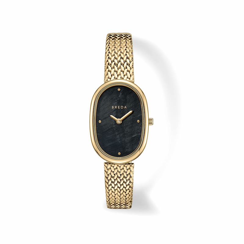 Main Image 1 of Ladies' BREDA Jane Analog Watch with Black Mother-of-Pearl Dial and 18K Gold-Plated Mesh Bracelet (Model: 1741r)