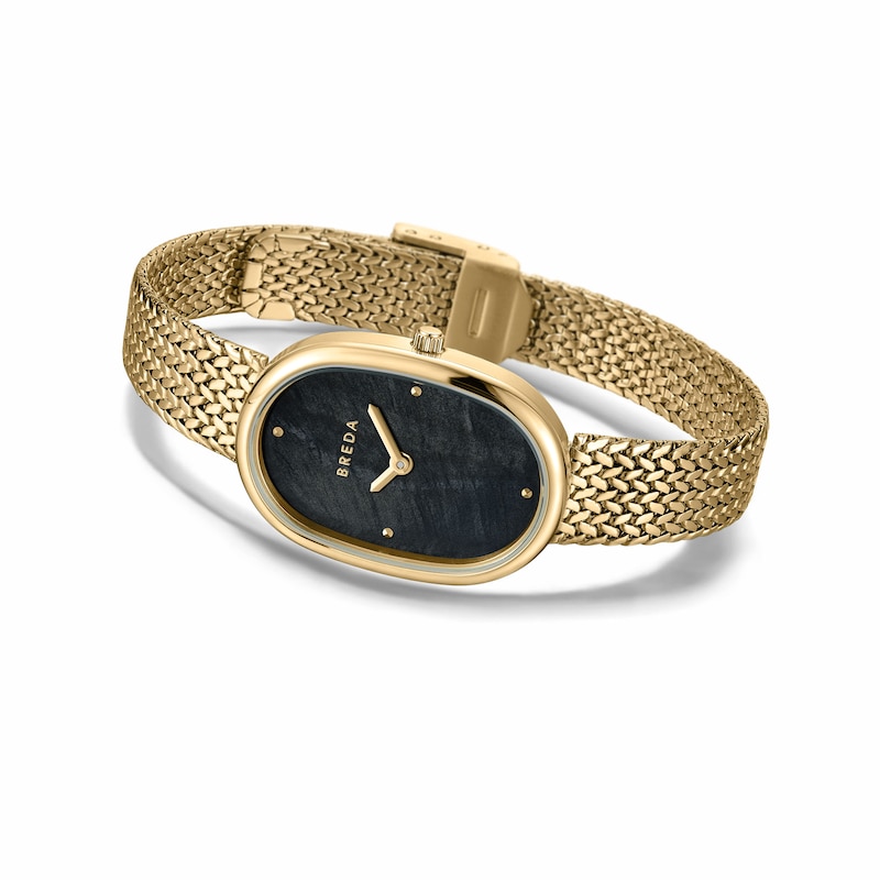 Main Image 2 of Ladies' BREDA Jane Analog Watch with Black Mother-of-Pearl Dial and 18K Gold-Plated Mesh Bracelet (Model: 1741r)