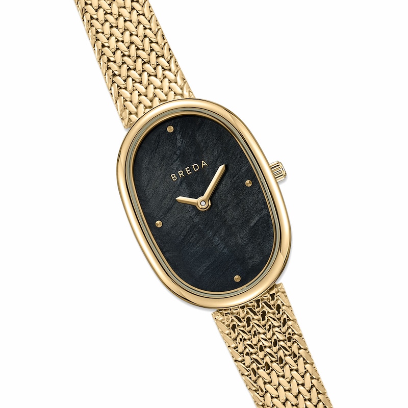 Main Image 3 of Ladies' BREDA Jane Analog Watch with Black Mother-of-Pearl Dial and 18K Gold-Plated Mesh Bracelet (Model: 1741r)