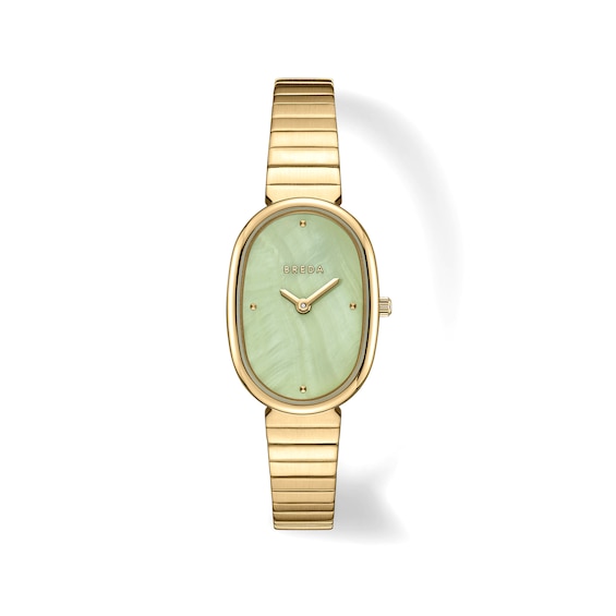 Ladies' Breda Jane Analog Watch with Sage Green Mother-of-Pearl Dial and 18K Gold-Plated Bracelet (Model: 1741t)