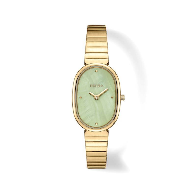 Main Image 1 of Ladies' BREDA Jane Analog Watch with Sage Green Mother-of-Pearl Dial and 18K Gold-Plated Bracelet (Model: 1741t)