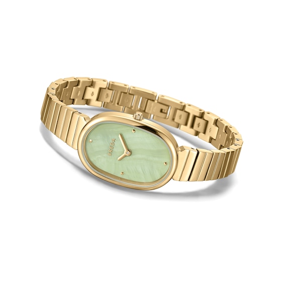Ladies' Breda Jane Analog Watch with Sage Green Mother-of-Pearl Dial and 18K Gold-Plated Bracelet (Model: 1741t)