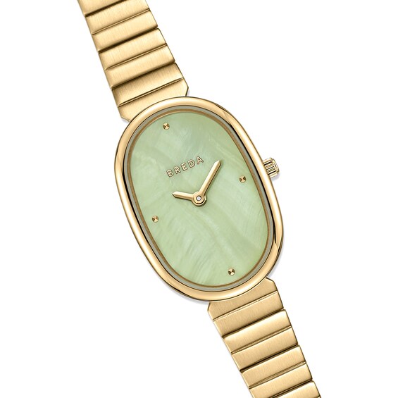 Ladies' Breda Jane Analog Watch with Sage Green Mother-of-Pearl Dial and 18K Gold-Plated Bracelet (Model: 1741t)