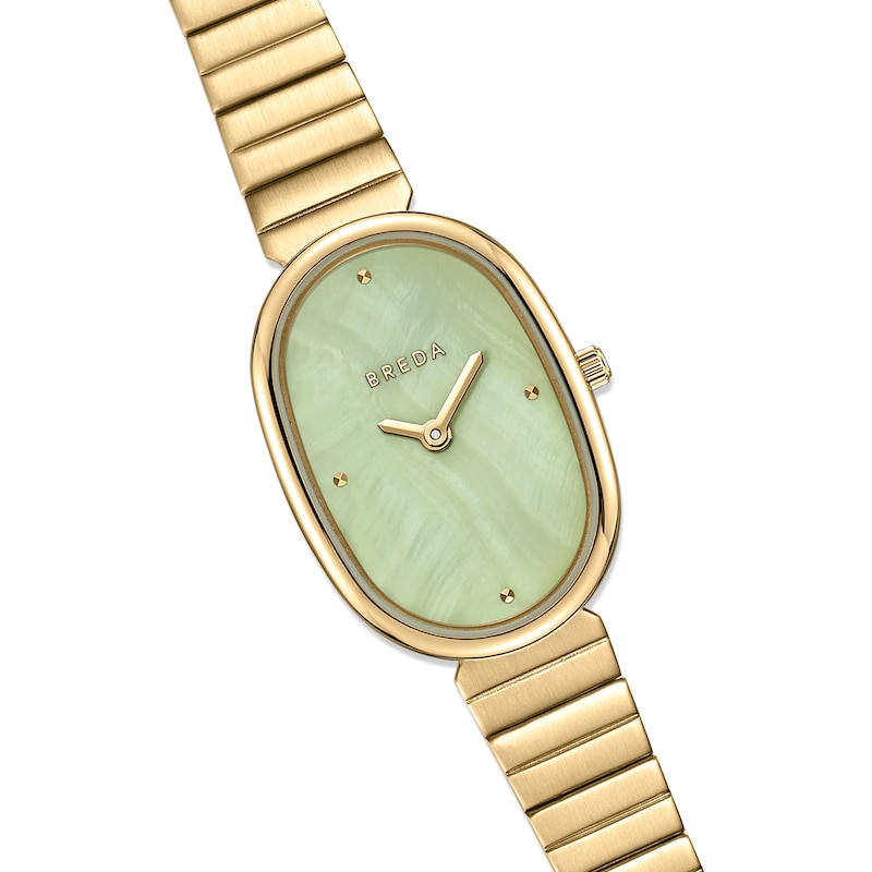 Main Image 3 of Ladies' BREDA Jane Analog Watch with Sage Green Mother-of-Pearl Dial and 18K Gold-Plated Bracelet (Model: 1741t)