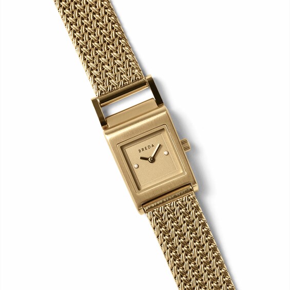 Unisex Breda Revel Analog Watch with Gold-Tone Dial and 18K Gold-Plated Stainless Steel Mesh Bracelet (Model: 1746f)