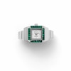Thumbnail Image 1 of BREDA x Dalmata Time Ring with White Dial, Green Crystal Accents, and Stainless Steel Expander Band (Model: 1748a)