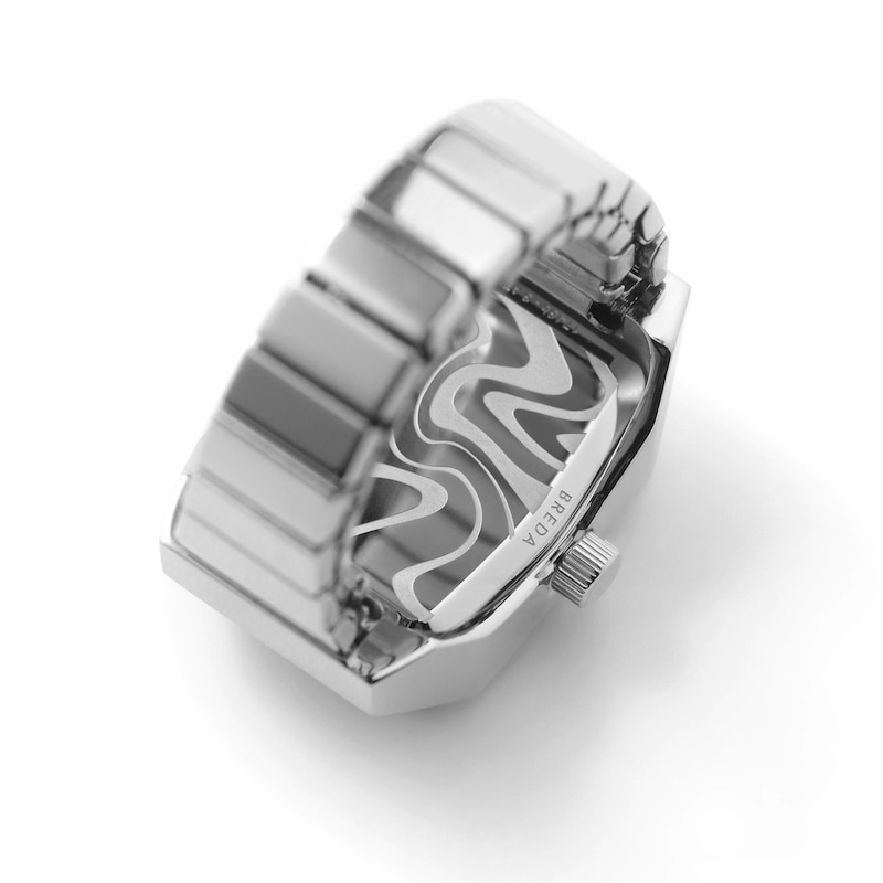 Main Image 3 of BREDA x Dalmata Time Ring with White Dial, Green Crystal Accents, and Stainless Steel Expander Band (Model: 1748a)