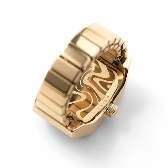 Breda x Dalmata Time Ring with Gold-Tone Dial, White Crystal Accents, and 18K Gold-Plated Expander Band (Model: 1748b)