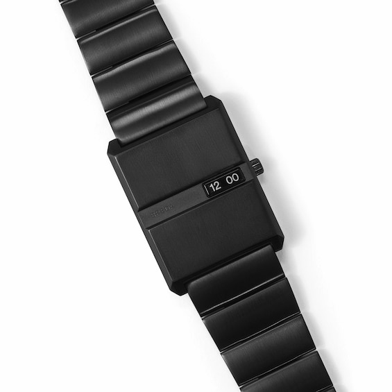 Men's Breda Pulse Rectangle Black-Plated Stainless Steel Bracelet Watch (Model: 1750c)
