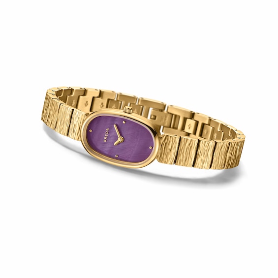 Ladies' Breda Jane Revival Analog Watch with Purple Mother-of-Pearl Dial and 18K Gold-Plated Bracelet (Model: 1753d)