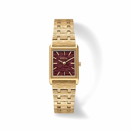 Men's BREDA Virgil Revival Analog Watch with Burgundy Dial and 18K Gold-Plated Stainless Steel Bracelet (Model: 1754c)