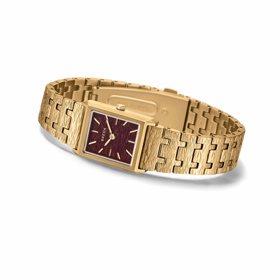 Men's Breda Virgil Revival Analog Watch with Burgundy Dial and 18K Gold-Plated Stainless Steel Bracelet (Model: 1754c)