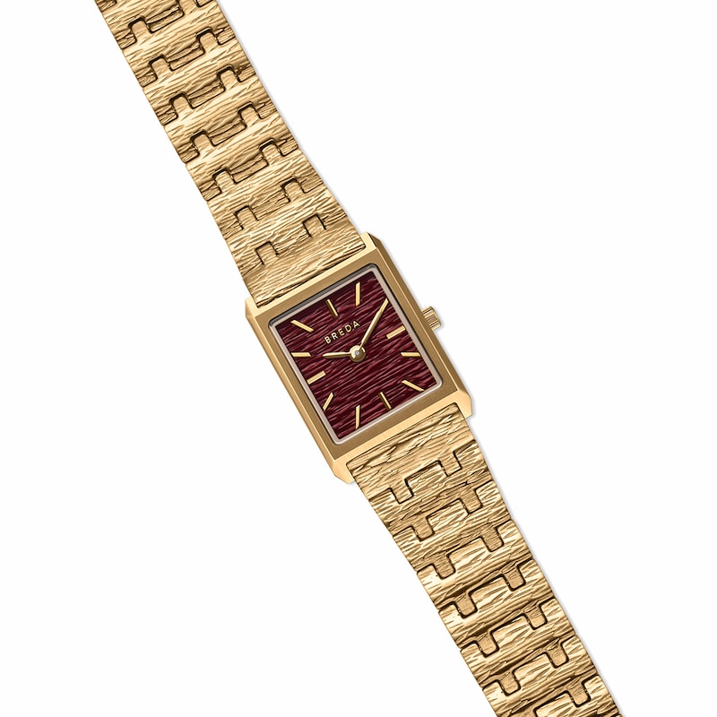 Main Image 3 of Men's BREDA Virgil Revival Analog Watch with Burgundy Dial and 18K Gold-Plated Stainless Steel Bracelet (Model: 1754c)