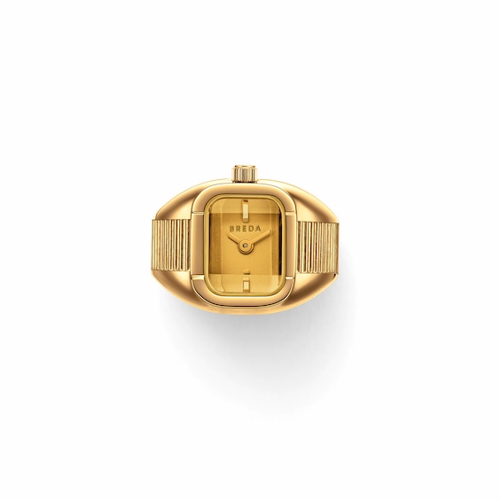 Breda Nocturne Time Ring with Amber Dial and 18K Gold-Plated Stainless Steel Expander Band (Model: 1755a)