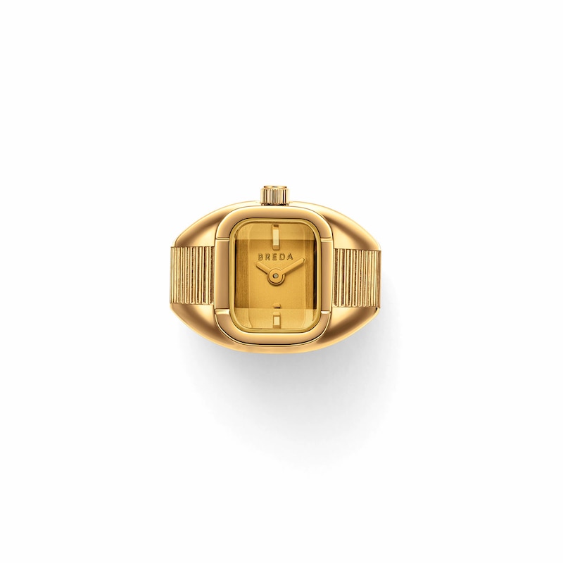 Main Image 1 of BREDA Nocturne Time Ring with Amber Dial and 18K Gold-Plated Stainless Steel Expander Band (Model: 1755a)