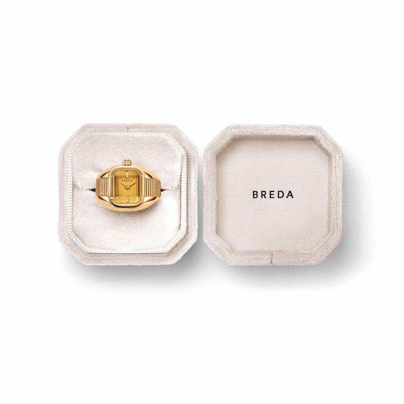 Main Image 5 of BREDA Nocturne Time Ring with Amber Dial and 18K Gold-Plated Stainless Steel Expander Band (Model: 1755a)
