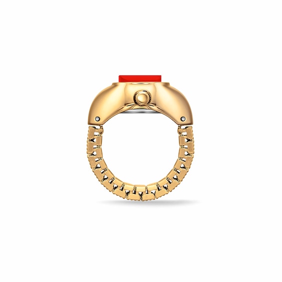 Breda Nocturne Time Ring with Red Dial and 18K Gold-Plated Stainless Steel Expander Band (Model: 1755c)