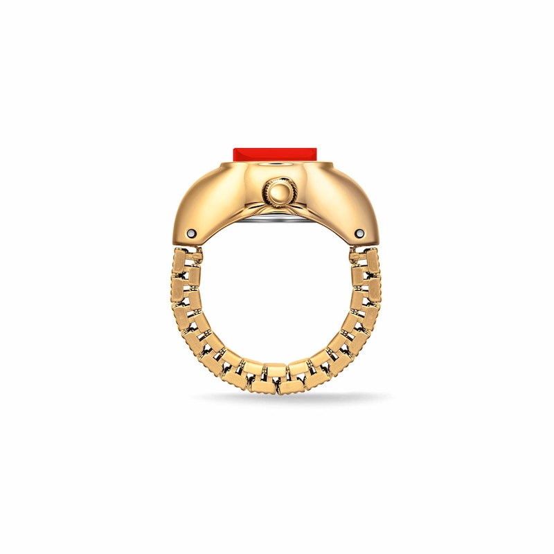 Main Image 3 of BREDA Nocturne Time Ring with Red Dial and 18K Gold-Plated Stainless Steel Expander Band (Model: 1755c)