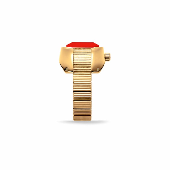 Breda Nocturne Time Ring with Red Dial and 18K Gold-Plated Stainless Steel Expander Band (Model: 1755c)