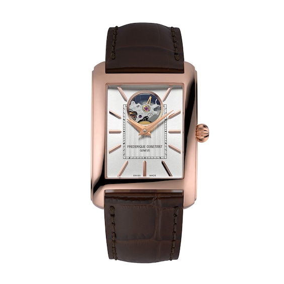 Men's Frederique Constant Classics Heart Beat Automatic Watch with Silver-Tone Dial and Leather Strap (Model: Fc-311S4C4)