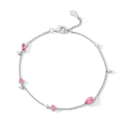 Pink Tourmaline and 1/5 CT. T.W. Lab-Grown Diamond Bracelet in 10K White Gold (F/VS2) - 7.5"