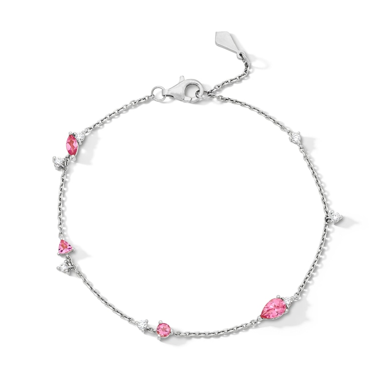 Main Image 1 of Pink Tourmaline and 1/5 CT. T.W. Lab-Grown Diamond Bracelet in 10K White Gold (F/VS2) - 7.5"