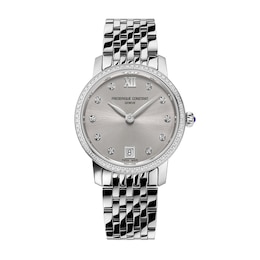 Ladies' Frederique Constant Slimline 5/8 CT. T.W. Diamond Watch with Grey Dial (Model: FC-220LBD1SD26B)