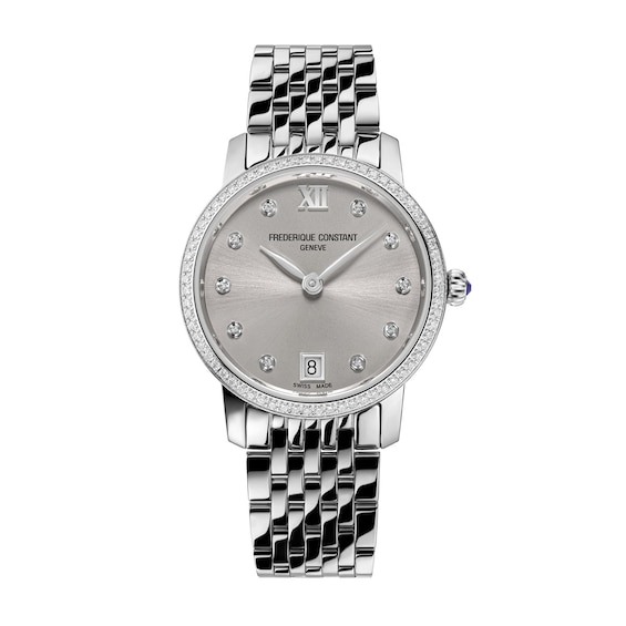 Ladies' Frederique Constant Slimline 5/8 CT. T.w. Diamond Watch with Grey Dial (Model: Fc-220Lbd1Sd26B)