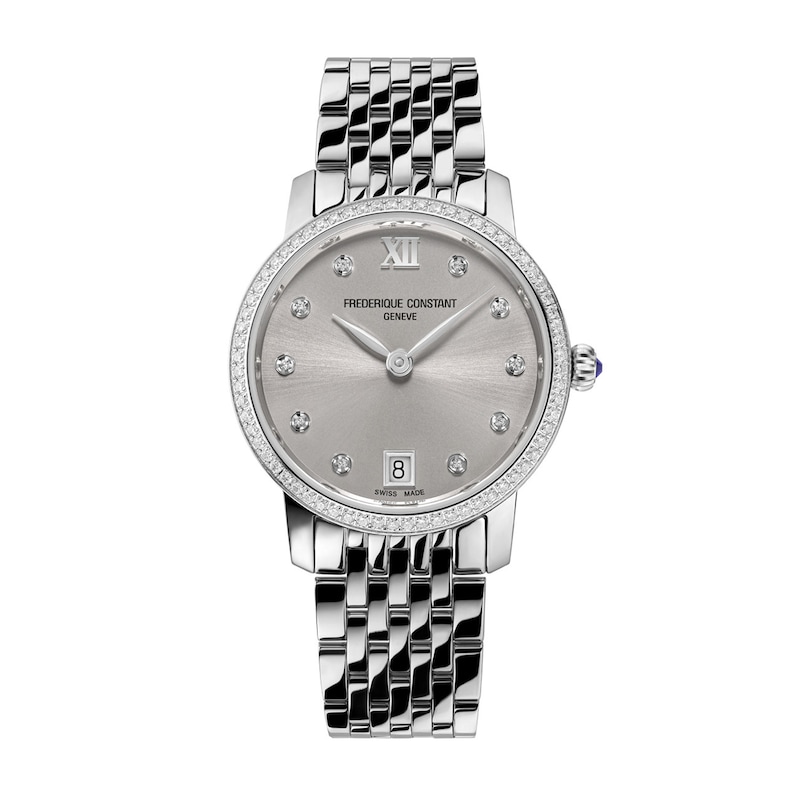 Main Image 1 of Ladies' Frederique Constant Slimline 5/8 CT. T.W. Diamond Watch with Grey Dial (Model: FC-220LBD1SD26B)