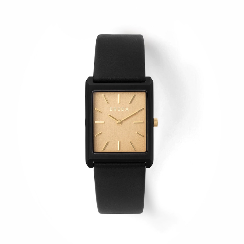 Main Image 1 of Men's BREDA Virgil Analog Watch with Gold-Tone Dial and Black Leather Strap (Model: 1736c)