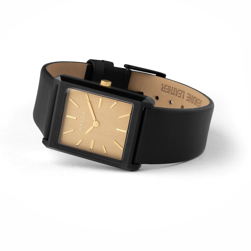Main Image 2 of Men's BREDA Virgil Analog Watch with Gold-Tone Dial and Black Leather Strap (Model: 1736c)