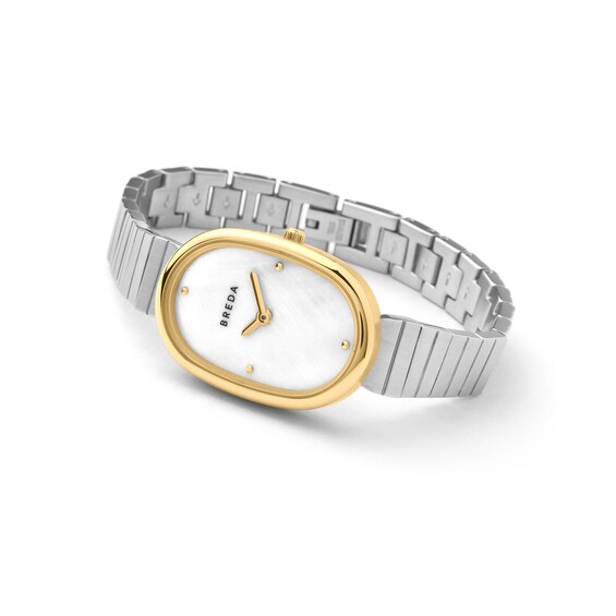 Ladies' Breda Jane Analog Watch with Mother-of-Pearl Oval Dial and Stainless Steel Bracelet (Model: 1741b)