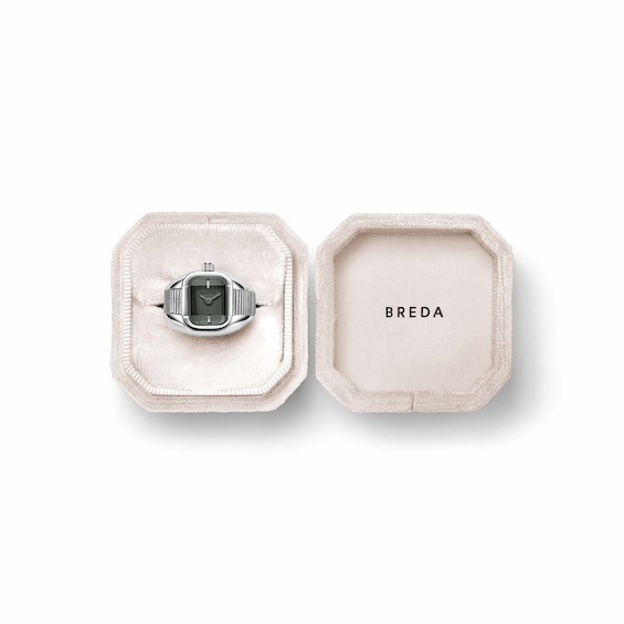 Breda Nocturne Time Ring with Smoke Dial and Stainless Steel Expander Band (Model: 1755b)