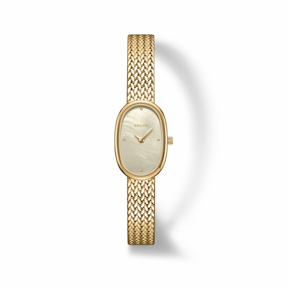 Ladies' Breda Jane Small Watch with Champagne Mother-of-Pearl Dial and 18K Gold-Plated Mesh Bracelet (Model: 1757a)