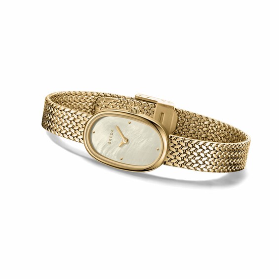 Ladies' Breda Jane Small Watch with Champagne Mother-of-Pearl Dial and 18K Gold-Plated Mesh Bracelet (Model: 1757a)