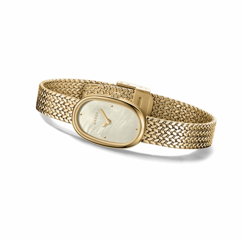 Main Image 2 of Ladies' BREDA Jane Small Analog Watch with Champagne Mother-of-Pearl Dial and 18K Gold-Plated Mesh Bracelet (Model: 1757a)
