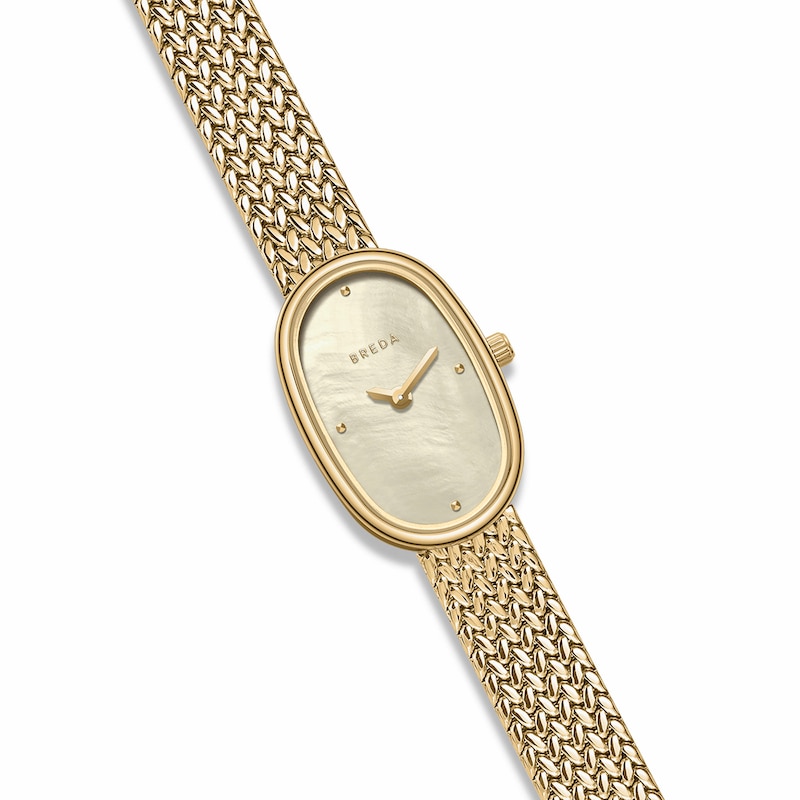 Main Image 3 of Ladies' BREDA Jane Small Analog Watch with Champagne Mother-of-Pearl Dial and 18K Gold-Plated Mesh Bracelet (Model: 1757a)