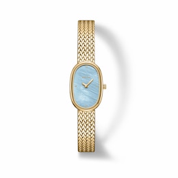 Ladies' BREDA Jane Small Analog Watch with Blue Mother-of-Pearl Dial and 18K Gold-Plated Mesh Bracelet (Model: 1757d)